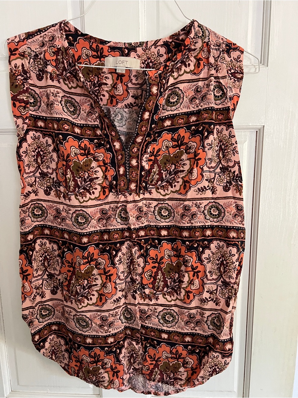 LOFT Coral and Pink Floral Boho Sleeveless Top